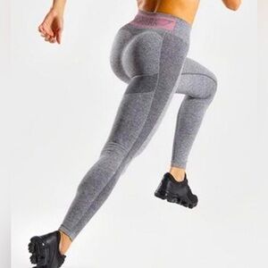 Gymshark Womens Flex Leggings Sz Small High Rise Grey Pink Logo Waistband